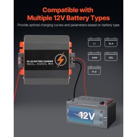 12V 30A DC to DC Battery Charger, 375W, On-Board Battery Charger for Lead-Acid, Lithium, AGM, GEL, and Flooded Batteries, Smart Multi-Stage Charg